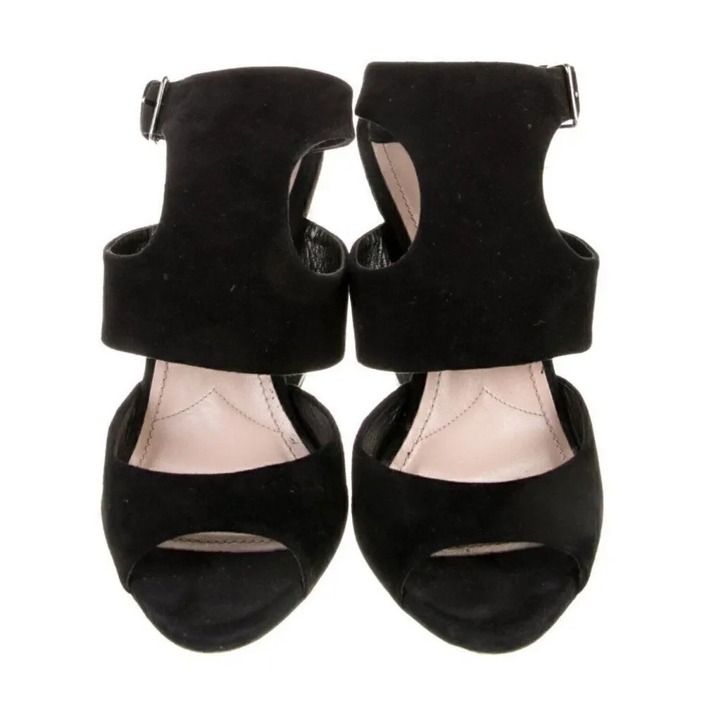 miu miu Authentic Black White Color Block Marble Wedge High Heels Sandals 7